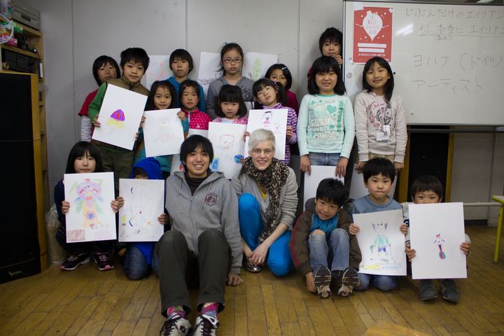 The whole group with their drawings, Tokyo